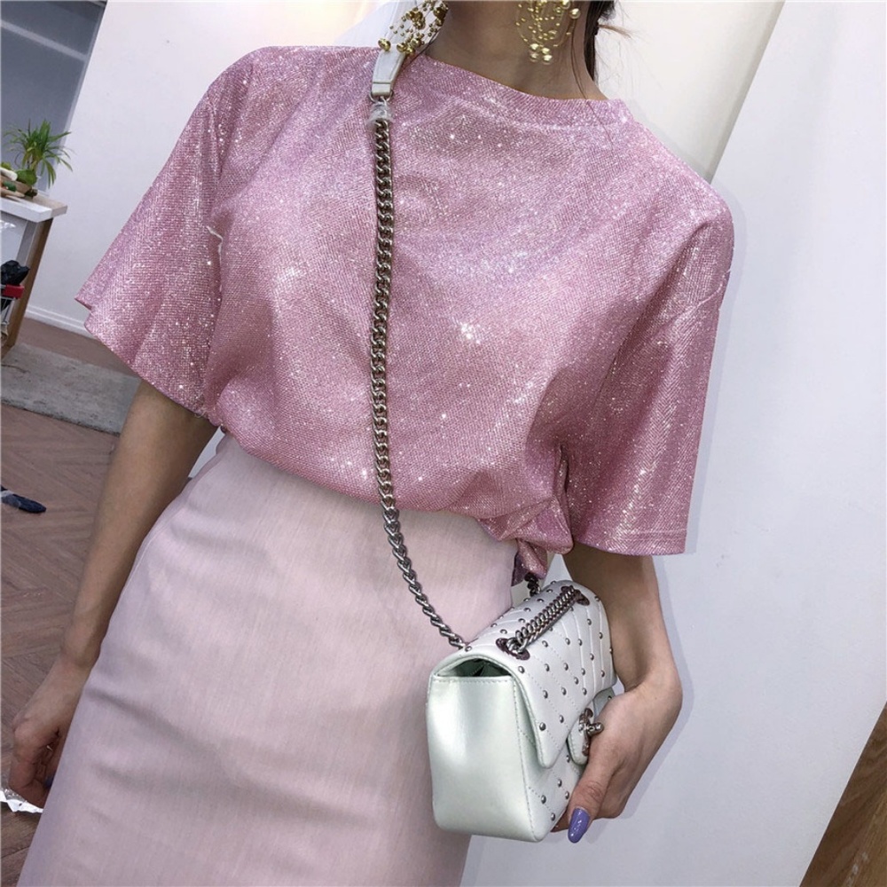 ✅NEW! Silver Pink Shiny Luxury Blouse